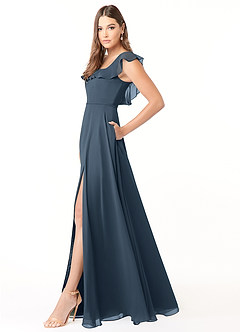 Azazie Jinny Bridesmaid Dresses Neptune A-Line Square Neckline Ruched Chiffon Dress image3