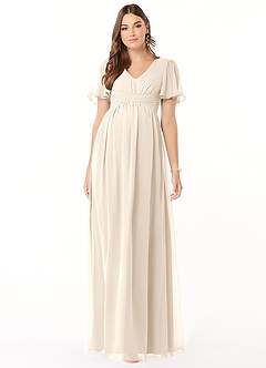 Azazie Verna Maternity Bridesmaid Dresses A-Line V-Neck Ruched Chiffon Floor-Length Dress image3