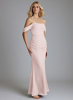 Azazie Luiza Bridesmaid Dresses Blushing Pink Mermaid Off the Shoulder Chiffon Dress image4
