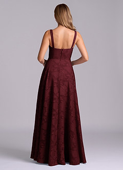 Azazie Shaude Bridesmaid Dresses Cabernet A-Line Pleated Floral Burnout Dress image2