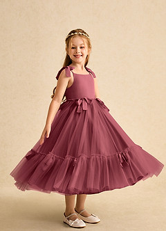 Azazie Jaci Blumenmädchenkleider A-Linie Spaghetti Riemen Chiffon Kleid Merlot image2