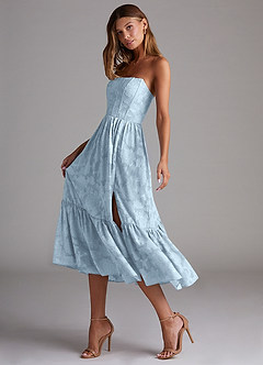 Azazie Delphina Bridesmaid Dresses Sky Blue A-Line Strapless Floral Burnout Convertible Dress image5