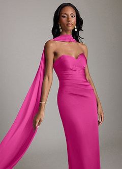 Azazie Sonora Vestidos de damas de honor Vestido de Fucsia de Satén Elástico de Corte Recto con Sin tirantes image4