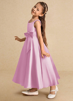 Azazie Lindy Flower Girl Dresses Candy Pink A-Line Pleated Matte Satin Dress image9