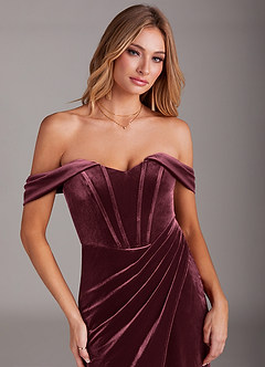 Azazie Jas Bridesmaid Dresses Raspberry Sheath Off-The-Shoulder Corset Velvet Convertible Dress image5