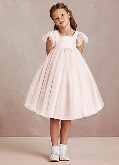 Azazie Kalio Robe Demoiselle D'honneur Fillette Robe Trapèze en Tulle avec manches Rose Pétale image2