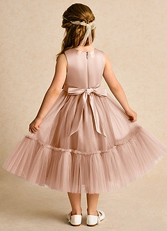 Azazie Miracle Flower Girl Dresses Champagne Rose A-Line Bow Matte Satin Dress image2