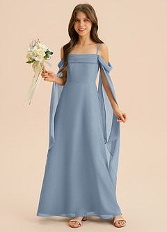 Azazie Moana Junior Vestido de Azul Polvoriento de Gasa de Corte en A con Plisado image1