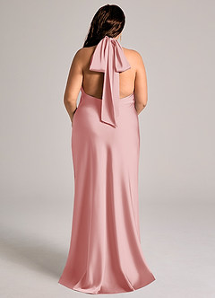 Azazie Velli Suknie dla druhen Syrena Wysoka Kołnierz Satyna elastyczna Do ziemi Sukienka image8