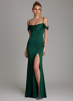 Azazie Nira Bridesmaid Dresses Emerald Mermaid Corset Stretch Satin Dress image5