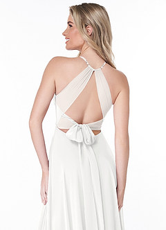 Azazie Evalleen Robes de demoiselle d'honneur Robe Trapèze en Mousseline de soie Plissée Blanc image3