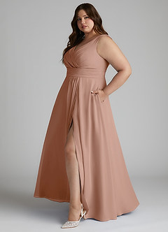 Azazie Karina Bridesmaid Dresses Champagne Rose A-Line Pleated Chiffon Dress image8