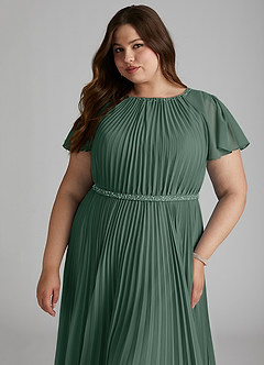 Azazie Kara Bescheiden Bruidsmeisjekleding A-Lijn Geplooid Chiffon Vloerlengte Jurk image15