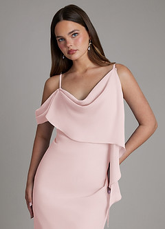 Azazie Yura Bridesmaid Dresses Blushing Pink Mermaid Off the Shoulder Chiffon Dress image2