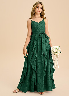 Azazie Peyton Junior Vestido de Verde Oscuro de Devorado Floral de Corte en A con Plisado image6