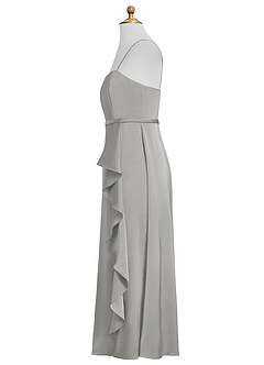 Azazie Kaylee Junior Silver A-Line with Belt Stretch Satin Dress image6