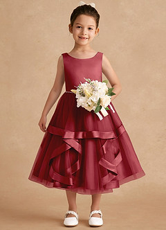 Azazie Posy Blumenmädchenkleider A-Linie Mit Perlen Tüll Kleid Granatapfelrot image4