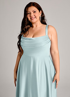 Azazie Shaude Robes de demoiselle d'honneur Robe Trapèze en Satin extensible Plissée Brume image9