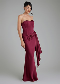 Azazie Draya Robes de demoiselle d'honneur Robe Sirène en Satin extensible Bustier Bourgogne image3