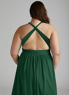 Azazie Ashia Robes de demoiselle d'honneur Robe Trapèze en Mousseline de soie Plissée Vert Foncé image12