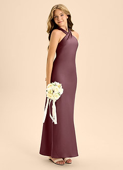 Azazie Doretta Junior Vestido de Sangrado de Satén Elástico de Corte En A con Plisado image7