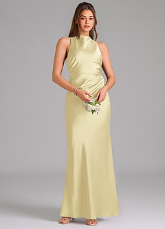 Azazie Evadne Brudtärnklänningar Klä av Tubklänning i Stretch Satin Plisserad Citronsorbet image6