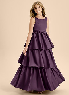 Azazie Meadowyn Junior Plum A-Line Bow Stretch Satin Dress image3