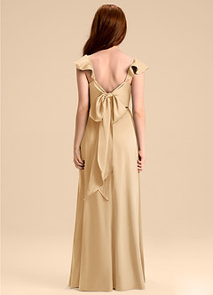 Azazie Everett Junior Vestido de Oro de Satén Elástico de Corte en A con Lazo image2