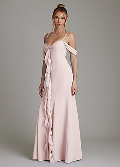Azazie Karmela Bridesmaid Dresses Blushing Pink A-Line Off the Shoulder Chiffon Dress image5