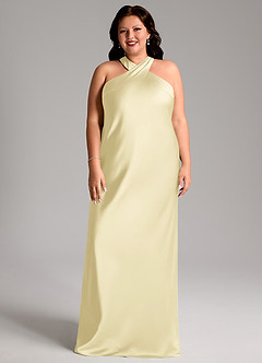Azazie Doretta Bridesmaid Dresses Lemon Sorbet Mermaid Pleated Stretch Satin Dress image7