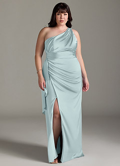 Azazie Maive Robes de demoiselle d'honneur Robe Fourreau en Satin extensible Rayé Brume image10
