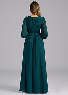 Azazie Palerma Bridesmaid Dresses Pine A-Line Long Sleeve Chiffon Dress image2