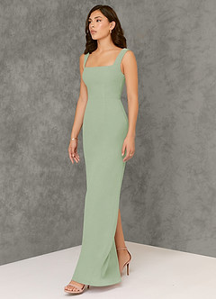 Azazie Flori Bridesmaid Dresses Dusty Sage Sheath Square Neckline Chiffon Dress image4