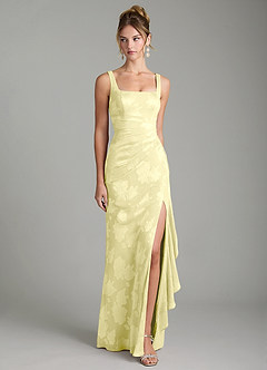 Azazie Veronica Bridesmaid Dresses Lemon Sorbet Mermaid Pleated Floral Jacquard Burnout Dress image1