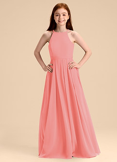Azazie Arianthe Junior Abito A-Line in Chiffon Plissettato Corallo image7