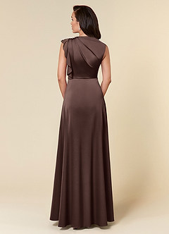 Azazie Narine Mother of the Bride Dresses Ganache A-Line High Neckline Pleated Stretch Satin Dress image5