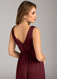 Azazie Tanicia Robes de demoiselle d'honneur Robe Trapèze en Satin extensible Plissée Cabernet image7