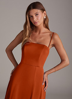 Azazie Wren Jurken voor bruidsmeisjes Converteerbaar Jurk van Stretch Satijn met A-Lijn Strapless Paprika image2