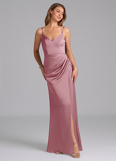 Azazie Leo Final Sale Vintage Mauve Sheath Pleated Stretch Satin Dress image4