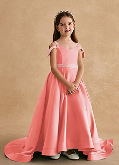 Azazie Jodi Flower Girl Dresses Coral A-Line Matte Satin Dress image4