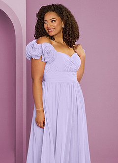Barbie ♥ Azazie Robes de demoiselle d'honneur Robe Trapèze Convertible en Mousseline de soie Épaule décolletée Lilas image13