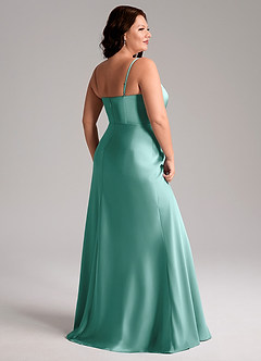 Azazie Lidia Vestidos de damas de honor Vestido de Aqua de Satén Elástico de Corte Sirena con Corte Lateral image13