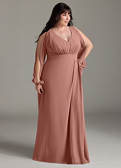 Azazie Matilda Bridesmaid Dresses Cedar Rose A-Line Long Sleeve Chiffon Dress image12