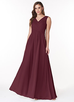 Azazie Flora Brautjungfernkleider A-Linie Plissee Chiffon Kleid Cabernetrot image1