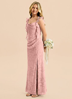 Azazie Jessamine Junior Robe Sirène en Blumen-Burnout Décolleté en cœur Rose Poudré image3