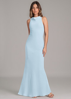 Azazie Allettie Vestidos de damas de honor Vestido de Azul Cielo de Gasa de Corte Sirena image4