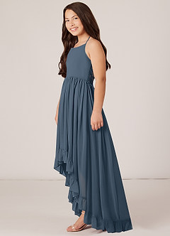 Azazie Sarafina Junior Robe Trapèze en Mousseline de soie Dentelle Neptune image3