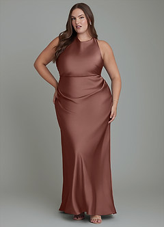 Azazie Evadne Brautjungfernkleider Etui Plissee Stretch-Satin Kleid Espresso image7