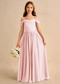 Azazie Shia Junior Formal Abiti da Ragazza di Fiori Abito A-Line in Chiffon a Spalla Scoperta Rosa Rossore image2