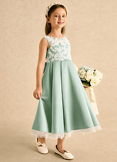 Azazie Amari vestidos de niña de las flores Vestido Agave de Satin Mate de Línea A con Encaje image3